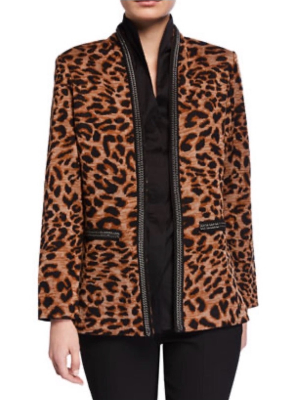 Misook Sz 2X Leopard Pattern Cardigan Sweater Jacket Chain Animal NWOT